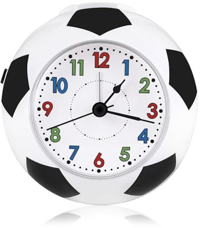 UNISOPH Réveil pour enfant fille et garçon - Silencieux - Sans tic-tac - En forme de ballon de football - Avec fonction snooze - Horloge de chambre à coucher - Table de chevet - Horloge de table