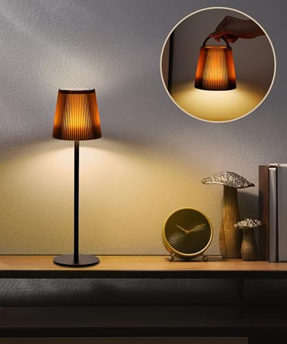 Faithorse Rechargeable Lamp Cordless Table Lamp, Battery Operated Touch Control Portable Wireless Lamp with Handle LED Light for Home Christmas (Brown)