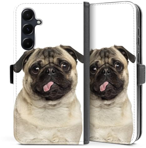 DeinDesign Klapphülle kompatibel mit Samsung Galaxy A35 5G Handyhülle aus Kunst Leder schwarz Flip Case Mops Hund Welpe
