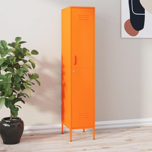 IKAYAA Büroschrank Schmal Hochschrank Aktenschrank Metall Bücherschrank Aktenschrank Metallschrank Umkleideschrank Abschließbar Schließfachschrank Orange 35 x 46 x 180 cm