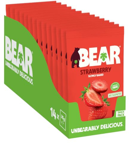 BEAR Fruit Dried Strawberry Packs - Gently Baked - Healthy - Vegan - 14 x 35g