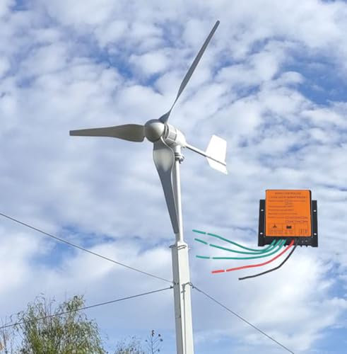 KX-ENERGIE 2000W Horizontaler Windkraftanlage 24V 48V Windgenerator Komplettanlage 3 Rotorblätter mit MPPT Laderegler Windmühle Windturbine für Home