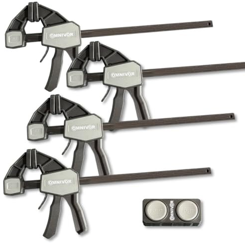 Lot 4 Serre-Joints à Une Main à Serrage Rapide 300mm Force 68kg + Connecteur - OMNIVOR