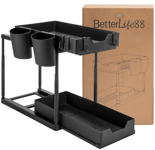 Better Life 88 Organizador Cocina 2 Cajones Deslizantes Altura Ajustable de Metal. Estante del Hogar: Organizador bajo Fregadero, Almacenaje Accesorios Cocina, Armario Baños, Escritorios Estanterias