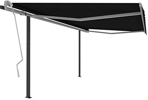 Juroupi Tenda da Sole Retrattile Manuale con Pali 4x3,5 m Antracite,Anti UV,Tenda Sole Retrattile,Tende da Giardino-3070219