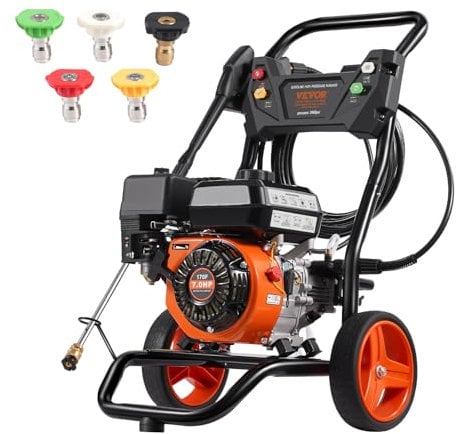 VEVOR Idropulitrice a Gas 239,04 kgf/cm² 10 L/min Idropulitrice a Gas con Pompa in Alluminio, Prolunga, Set da 5 Ugelli, Idropulitrice ad Alta Pressione per Auto, Recinzioni, Case, Cortili, Verticale