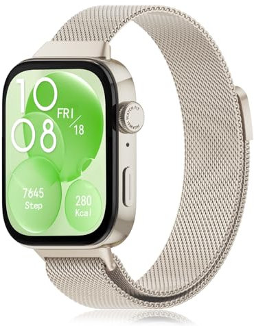Tuocal Kompatibel mit Huawei Watch Fit 4/4 Pro/Fit 3 Armband, Metall Mesh Magnetisch Edelstahl Ersatzband für Huawei Watch Fit 4/4 Pro/Fit 3 Herren Damen, Sternenlicht