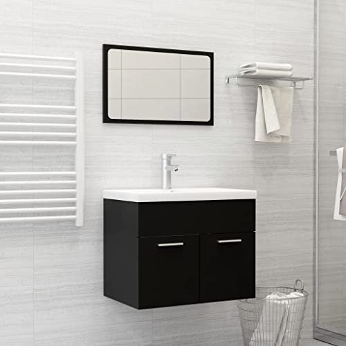 ShGaxin Conjunto de Muebles de baño 2 pzas Madera contrachapada Negro, Muebles para Baño, Muebles para Lavabo, Armario Baño - 804783