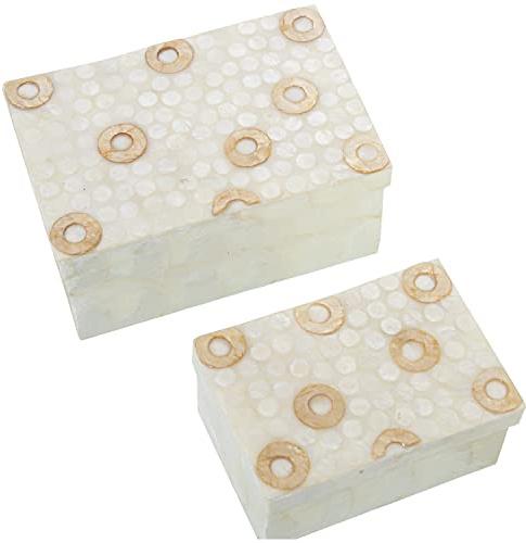 SET 2 CAJAS NÁCAR RECT. NATURAL AROS TOSTADOS 21X14X10CM+16X11X8CM