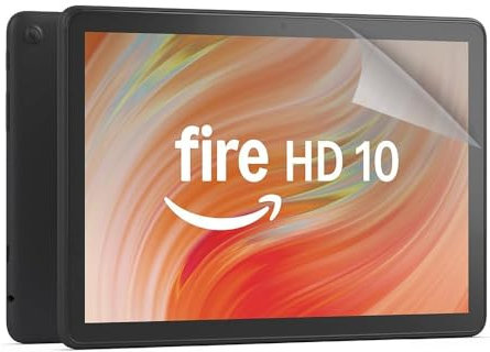 Amazon Fire HD 10 tablet, 10.1 vibrant Full HD screen, octa-core processor, 3 GB RAM, 32 GB, Black, with adverts and All New, Anti-Glare Screen Protector (2 pack)