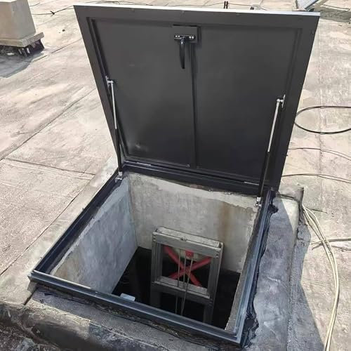 LSHFYV Dachlukentür aus verzinktem Blech, regendichte Dachluken-Abdeckplatte, Dachbodentreppen-Auslassdeckel mit pneumatisch-hydraulischen Stützstangen und Gummidichtungsstreifen,80x80cm/31.5x31.5in