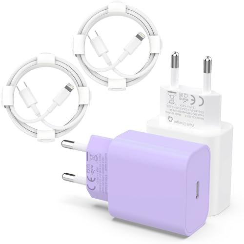 iPhone Ladekabel Ladegerät 25W[Apple MFi Zertifiziert] Lightning Kabel für iPhone 14 Pro Max 13 Plus 12 11 SE iPad Stecker Schnellladegerät Netzteil Schnellladekabel USB C Power Adapter (Lila Weiß)
