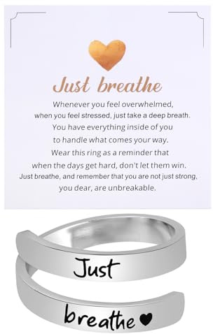 Kvekstio Just Breathe Offener Ring für Frauen, achtsamer Atemring, verstellbarer Edelstahl, Stressabbau, Yoga-Ring, Schmuck