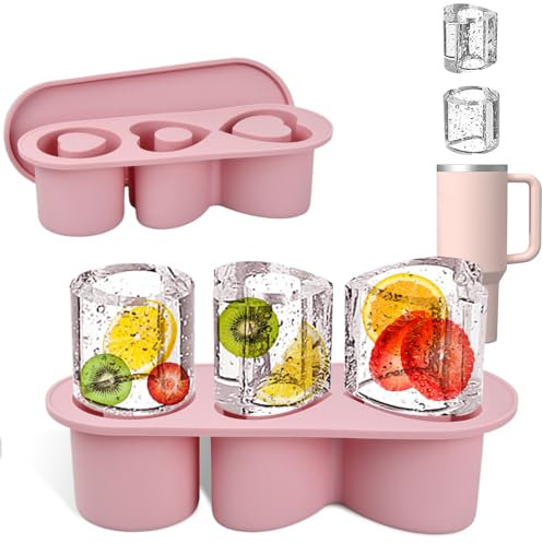 Ice Cube Mold Cylindrical,20oz Cup Shaped Ice Cube Mold,Pink Silicone Ice Cube Tray with Lid Freezes Fast,Easy Access to Ice,for Production Cold Drinks, for Cocktails, Whiskey(17.5 * 7.3 * 5.8cm)