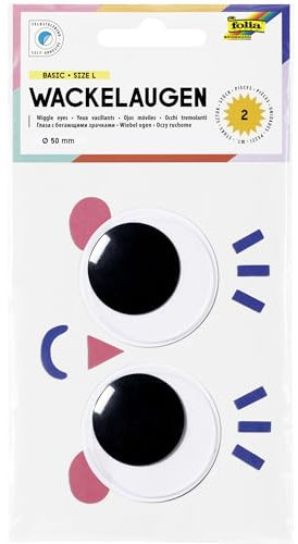 folia 750050 - Wackelaugen BASIC SIZE L, 2 große Kulleraugen in Ø 5 cm, aus Kunststoff, selbstklebend, zum Verzieren und Dekorieren