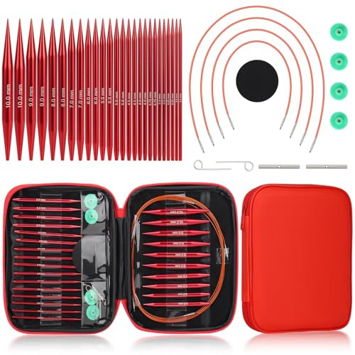 Reessy Circular Knitting Needles, 13 Pair Interchangeable Circular Knitting Needle Set 3.0mm-10.0mm, Round Knitting Needles for Handmade DIY Knit