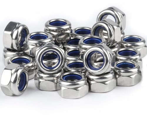 90 Piezas Tuerca M6, Tuercas Hexagonales de Acero Inoxidable DIN 985, Tuercas Autoblocantes de Acero Inox, Métrico Tuerca de Seguridad con Anillo de Nylon para Tornillos Pernos Varillas Roscadas