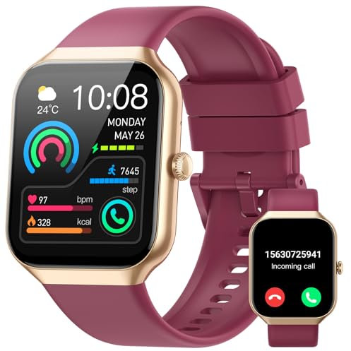 Smart Watch for Men Women Answer/Make Calls, 1.96 Big Screen Fitness Watch with Heart Rate/Sleep Monitor/Step Counter, 113+ Sports Fitness Trackers, IP68 Waterproof Smartwatch for Running, Burgundy