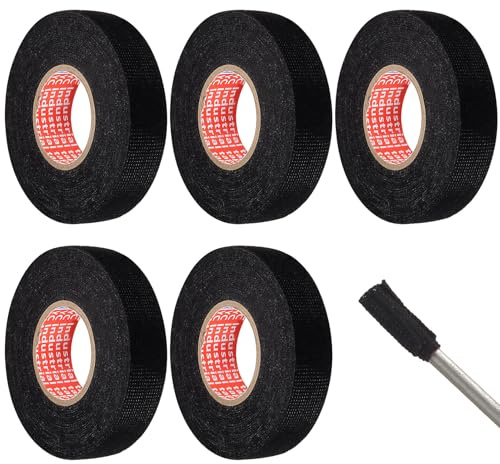 5 Stück KFZ Gewebeband Schwarz, 19mm x 15m Selbstklebendes Gewebeklebeband, Kabelbaum Klebeband, Auto Kabelbaum Filzband, Panzerklebeband Kabelbäume Elektriker Band für Kfz Motorrad Elektrisches