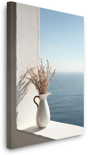 HJ KIDS Leinwandbild 90x60 cm – Fenster mit Meerblick – Modernes Bild auf Leinwand, stilvolle Wanddeko für Wohnzimmer, Schlafzimmer & Büro, fertig zum Aufhängen.