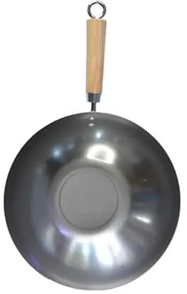 Nobel Non Stick Wok, 30cm, Black Carbon Steel, Flat Bottom, Traditional Round Shape for Stir Frying, Gas Stovetops, BBQ, Camping