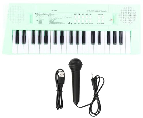 Musiktastatur, elektrisches Klavier, 37 Tasten, tragbar, 2 Töne, Mikrofon-Recorder für Anfänger, Bildungsinstrument (Grün)