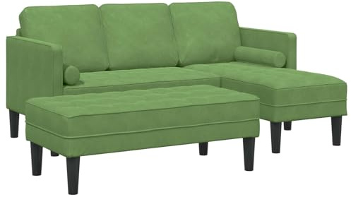 mtlskopl Modulares Kleines Ecksofa 173x131 cm Hellgrün Samtbezug Polyester L-förmig mit Hocker für Living Room, Jugendzimmer, Küche & Balkon
