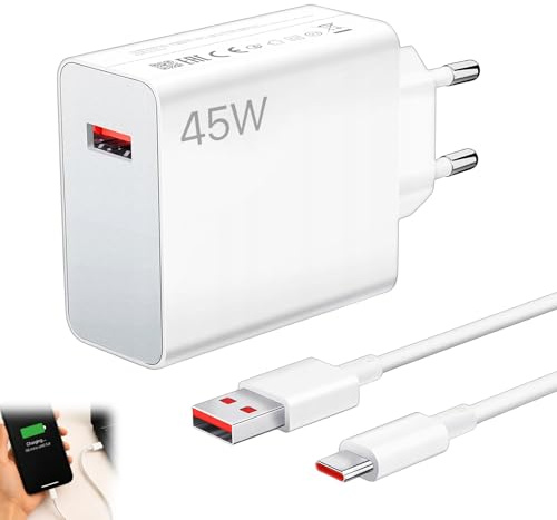 Cargador 45W para Xiaomi, Cargador Rápido con Cable USB-C 2m 6A, Adaptador de Corriente para Xiaomi 15, 14, Poco F7 Ultra, Redmi Turbo 4 Pro, Redmi Note 14, 13, 12 - Compatible Múltiples Dispositivos