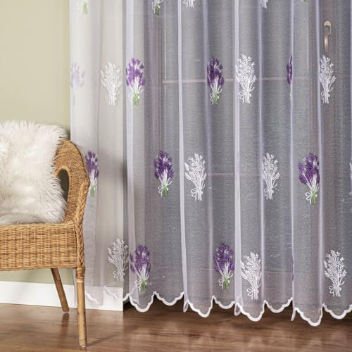 Gardinen Vorhangen Weiß 250x250 cm (BxH) Fertiggardine Suzan Mit Kräuselband Wohnzimmer Gardine Modern Lavendel Muster Aufhängbereit