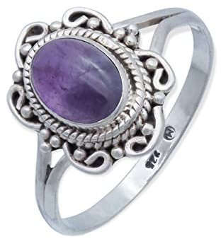 mantraroma Ring 925 Silber Damen Amethyst Edelstein lila ausgefallen verspielt