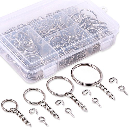 Swpeet Kit di 300 Anelli Portachiavi - 100 Con Catena, 100 di Salto, 100 Perni a Vite per Gioielli - 3/5, 4/5, 1, 6/5 Pollici