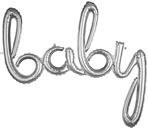 Amscan 3668811 - Folienballon Baby, silber, Größe 99 x 83 cm, Heliumballon
