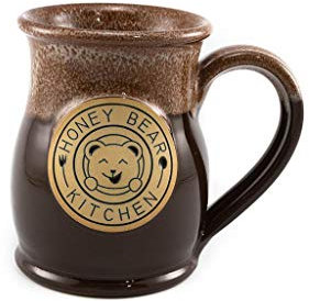 HONEY BEAR KITCHEN Handmade Tall Belly Stoneware Mug (Chocolate w/Cinnamon White Marble Glaze, 14 oz)
