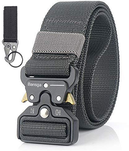 Bansga Taktischer Gürtel,Heavy Duty verstellbare Military Style Nylon Gürtel mit Zink Legierung Schnalle, militärischen Schnellverschluss Schnalle Taillenband(Dunkelgrau)