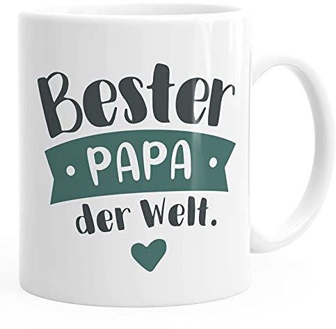 Moonworks® Kaffee-Tasse Beste/r Mama/Papa der Welt Geschenk Mütter Väter Geburtstag Weihnachten Danke sagen Bester Papa Petrol uni - weiß Keramik-Tasse