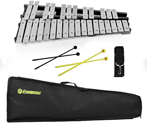 ENNBOM 30 Noten Faltbares Glockenspiel Xylophon Vibraphone Percussion Instrument (Schwarzer Rahmen, 4 Schlägel)