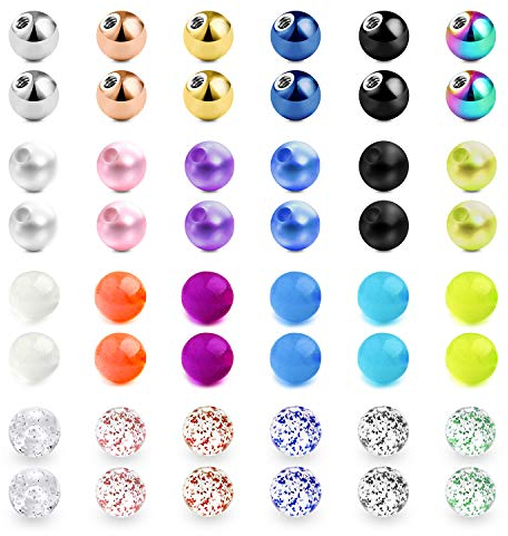 vcmart Piercing Kugeln Set 1,2mm Gewinde Edelstahl 3mm Ersatzkugel Schraubkugeln Plastik Glitzer Lippenpiercing Kugeln