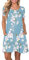 Yming Frauen Sommerkleid Lose Kleid Mini Kleid Casual Blusenkeid mit Taschen Hellblau Lilie 2XL
