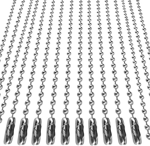 Mandalahuang 10 pcs Dog Tag Chain, Ball Chain Necklace, dog tag chains for men, Silver Nickel Plated Metal 27.6 Long 2.4mm Ball Bead Chain., Alloy Metal, dog tag chains