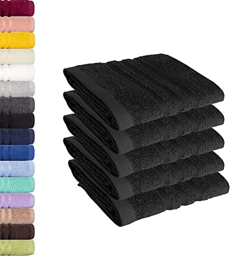 Lavea 5er Set Gästehandtücher 30x50 cm – Weiche und Saugstarke Gästetücher aus 100% Baumwolle, Frottierserie Elena – Waschbar und Strapazierfähig - Schwarz