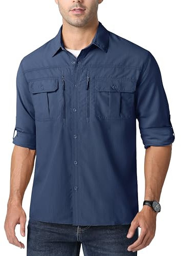 MAGCOMSEN Long Sleeve Tee Shirts Mens Outdoor Casual Tops for Men Button Down UPF 50+ Sun Protection Lightweight Shirts Breathable Work Shirts for Men Blue