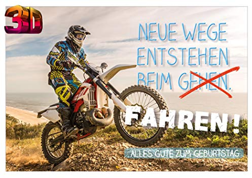 KE - 3D Effekt Lustige Geburtstagskarte, DIN B6 Format Klappkarte inkl. Umschlag, Geschenk zum Geburtstag - Motiv: Fahren