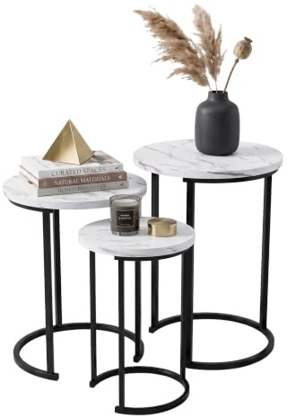 Lavish Home Round Nesting Tables, Largest Dimensions: (Diameter) 17.75”x (H) 25” Medium: (D) 15.75”x (H) 22.5” Small: (D) 12”x (H) 20.25”, White