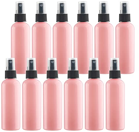 TIANZD 12 Pieces Empty 100 ml Pink PET Plastic Fine Mist Pump Spray Bottles with Black Top Portable Sprayer for Perfume Water Cosmetic Travel Containers Refillable, 2x Funnel
