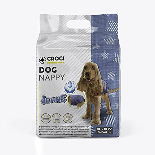 Croci Dog Nappy Jeans - Hundewindeln, Höschen für Hündinnen, Periode und Pinkeln, Anti-Geruch, Einweg, 10 Stück, Größe XL, 40-62 cm