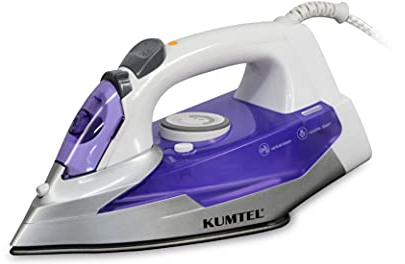 Kumtel Ferro da stiro a vapore, 2200 Watt, piastra solota in teflon, autopulente, vapore verticale, regolazione del vapore, indicatore di calore, 300 ml, serbatoio dell'acqua, viola