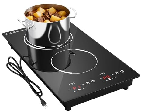 Induction Cooktop 12, GTKZW Double Induction Cooktop 2 Burner 110v-120v Electric Stove Top, Countertop and Built-in, 9 Power Levels, Child Lock, 120 Mins Timer