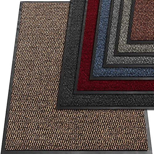 TrendMakers Beige/Black Durable Rubber Door Mat, Front Waterproof Floor mat, Low Profile, Heavy Duty Welcome Doormat Indoor/Outdoor, Rug Mats Entrance, Kitchen, Non Slip Runners (80cm x 200cm)