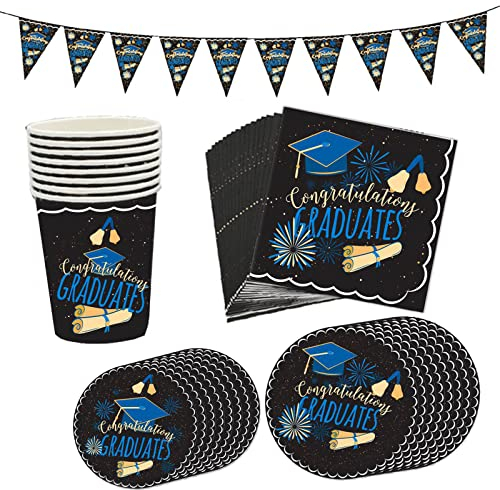 Fayemint 41 Pezzi Set da Tavola per Feste, Posate di Carta Nera, Stoviglie per Feste di Compleanno Set, per Laurea, Festa di Capodanno, Doccia Nuziale, Compleanno, Anniversario, Festa, Riutilizzabile