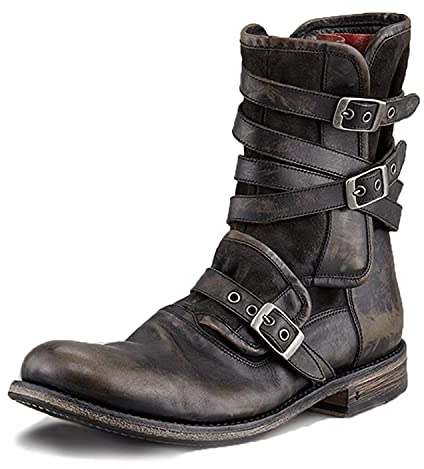TAOYAO Stivali da Motociclista da Uomo da Cavaliere Scarpe da Equitazione con Punta Tonda Stivali da Trekking all'aperto di Grandi Dimensioni in Stile Cowboy Occidentale Vintage